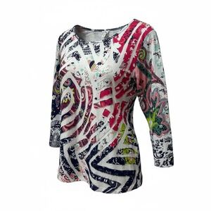 Parsley Sage Womens Size L Multicolor Paisley Patchwork 3/4 Sleeve Top Shirt